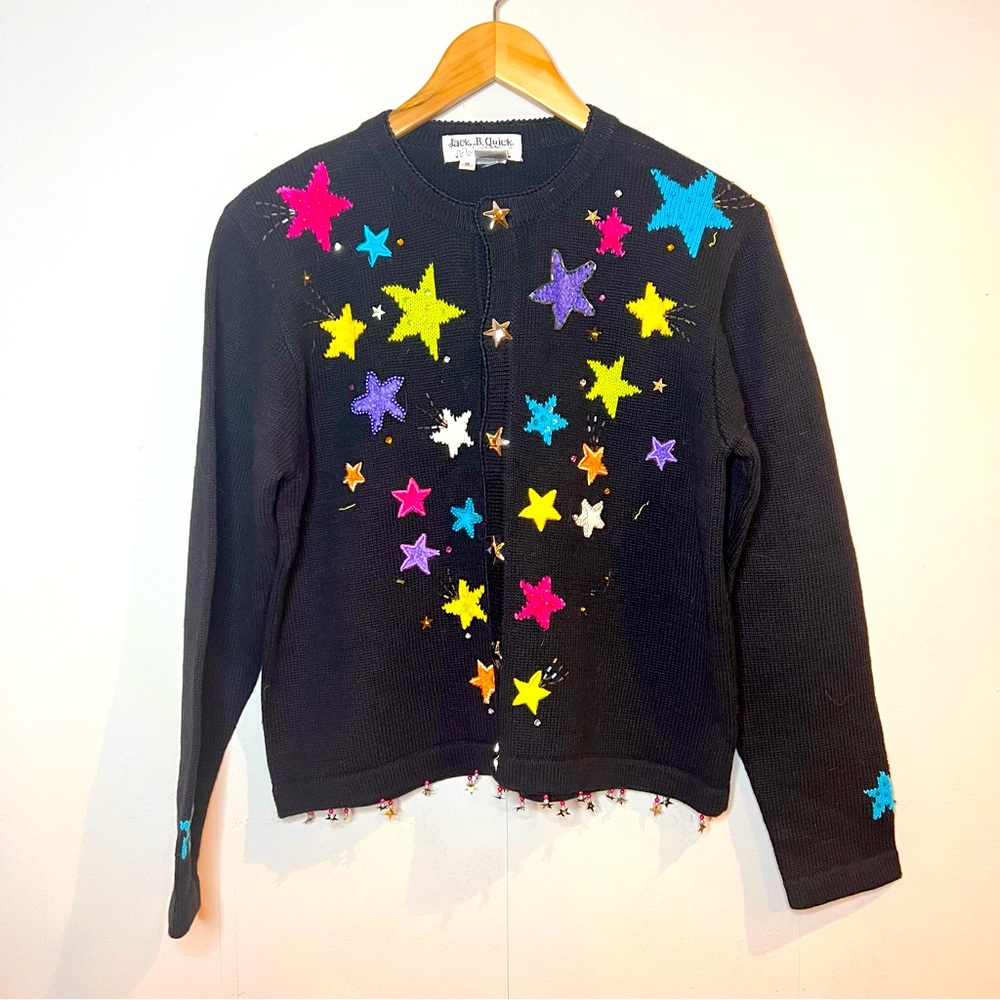 VINTAGE | rare star print sequin maximalism knit cardigan sweater